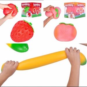 Bundle of Viral Squeezy Banana, Strawberry, and Peach Squishy’s